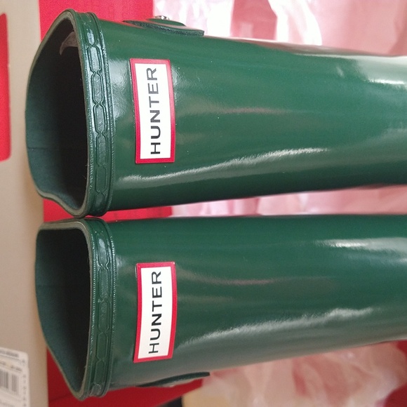 HUNTER ORIGINAL TALL GLOSS RAIN BOOTS Size 8 - Picture 9 of 15